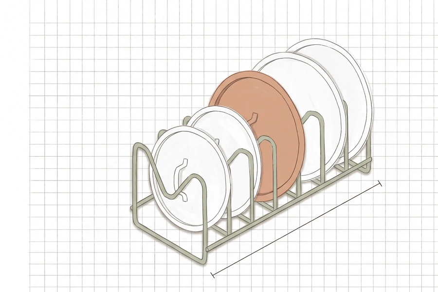 Drawing of a rack holding pot lids upright